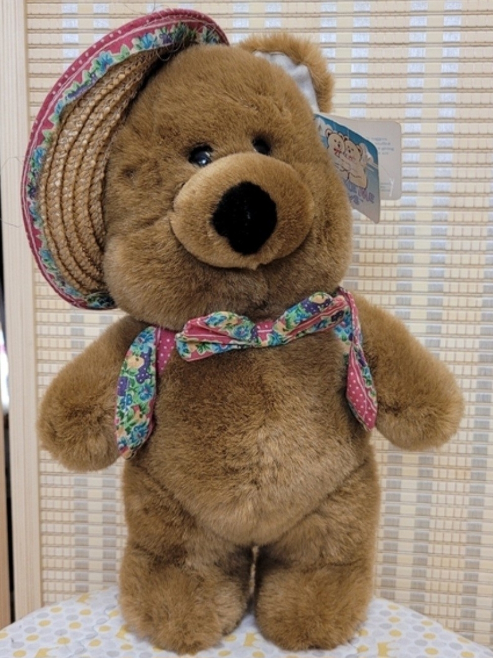 Kuddle Me Toys Brown Teddy Bear with Floral Hat and Bow Tie